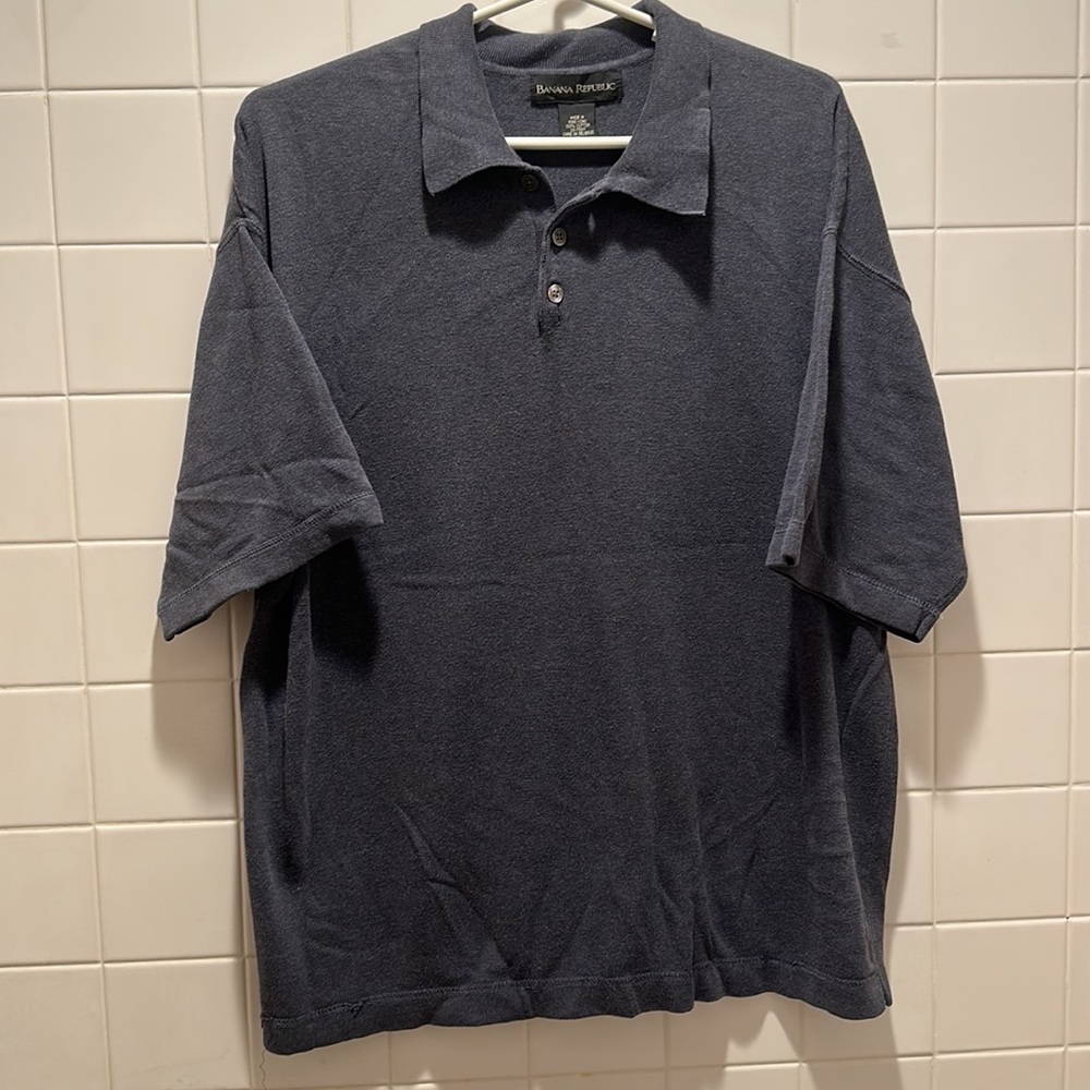 Banana Republic Mens Polo Shirt XL Gray 100%Cotton Made In Hong Kong P/P24” L27”
